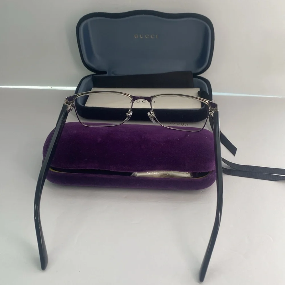 New - GUCCI GG0750O 001 square optical matte black and silver with shiny black…